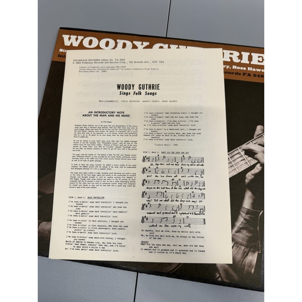 1962 VG 12" LP: WOODY GUTHRIE SINGS FOLK SONGS, FOLKWAY FA 2483 Leadbelly, Terry - Picture 13 of 16